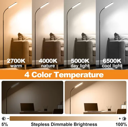 Vista 4 de marctronic Paquete de 2 lámparas de pie, 18 W, 1800 lúmenes, lámpara de pie LED brillante con 2 controles remotos y funciona con enchufe