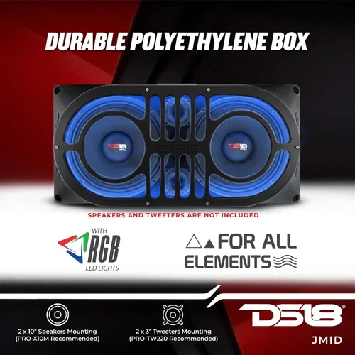 Vista 3 de DS18 JMID Jeep Wrangler JK, JKU & JL (2007-2019) Caja de gabinete de 10 pulgadas de rango medio y tweeter descargado