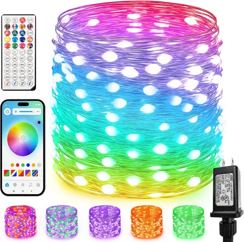 Vista 11 de Guirnalda de 200 luces LED de 66 pies con mando a distancia, luz Caliente a frío