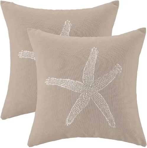Vista 16 de AEIOAE Juego de 2 fundas de almohada costeras de 16 x 16 pulgadas, fundas de cojines decorativos náuticos de playa con estrellas de mar negras