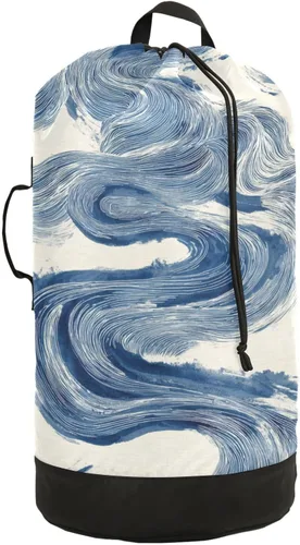 Vista 38 de Mochila de lavandería con hojas de estilo bohemio beige con correas ajustables para el hombro, bolsa de lavandería sucia para viajes, campamento