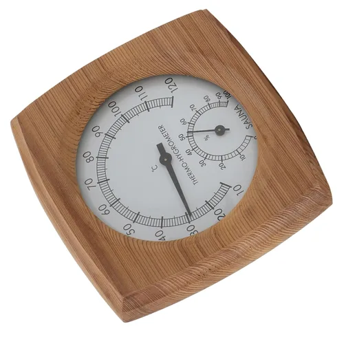 Vista 3 de Termómetro higrómetro, 2 en 1, medidor de humedad para interiores, termómetro de temperatura de madera, monitor de humedad para baño, sauna