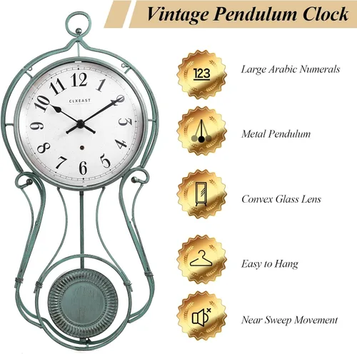 Vista 3 de CLXEAST Reloj de pared con péndulo de metal de 20 pulgadas, funciona con pilas, relojes de pared grandes para decoración de sala de estar, acabado