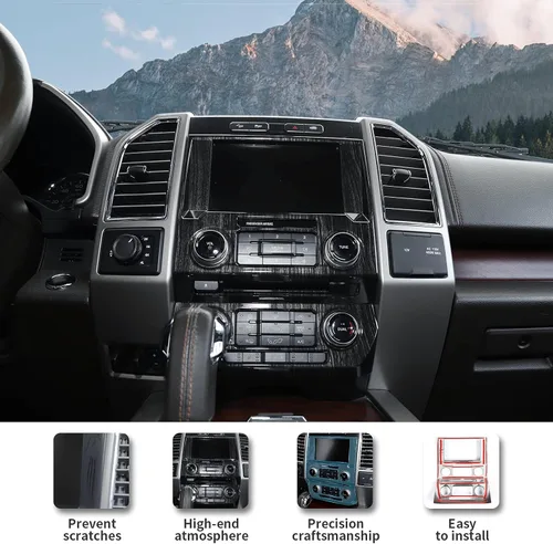 Vista 6 de JeCar Panel de tablero de consola central de grano de madera negra para Ford F150 2015-2020 Accesorios interiores