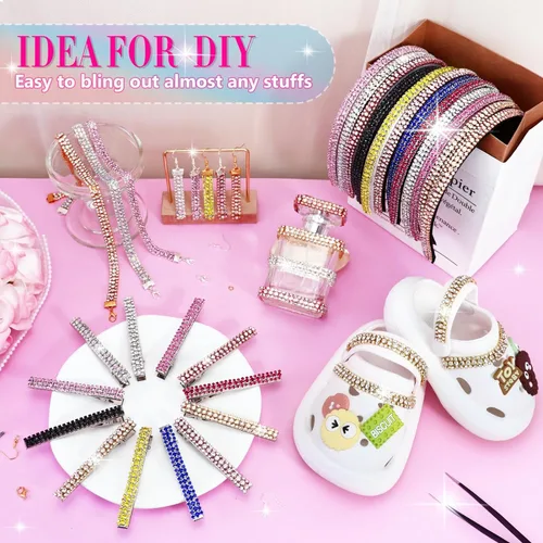 Vista 5 de Cadena de diamantes de imitación de 3 yardas con 3 filas para manualidades, cadena de cierre de diamantes de imitación plateada para hacer joyas