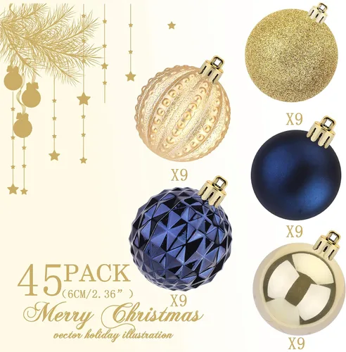 Vista 3 de 45 piezas de bolas de Navidad con brillantina de 6 cm / 2.36 pulgadas, juego de adornos para árbol de Navidad, adornos de Navidad irrompibles