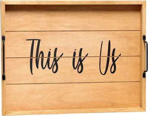 Vista 28 de Elegant Designs HG2013-GYS - Bandeja decorativa redonda de madera de 13.75" con asas, Bendecida y nunca estresada, gris