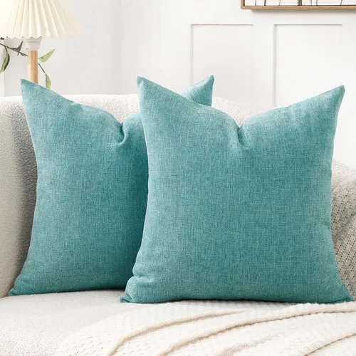 Vista 23 de Jepeak - Fundas de cojín de arpillera, paquete de 2 fundas de almohada cuadradas sólidas, gruesas y decorativas para el sofá o sillón, estilo casa