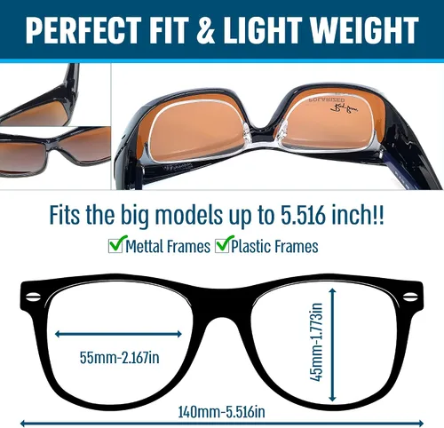 Vista 3 de BLUE CUT Se ajustan sobre lentes de sol polarizados, gafas de sol con escudo solar para llevar sobre gafas Negro marrón