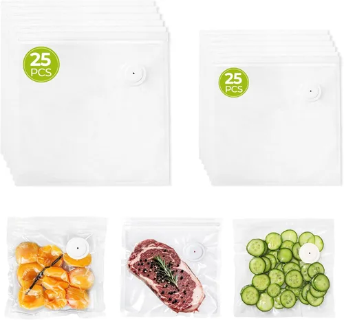 Vista 10 de Bolsas reutilizables selladoras al vacío para alimentos con válvula de aire, paquete de 30 bolsas sin BPA para ahorro de alimentos, aptas