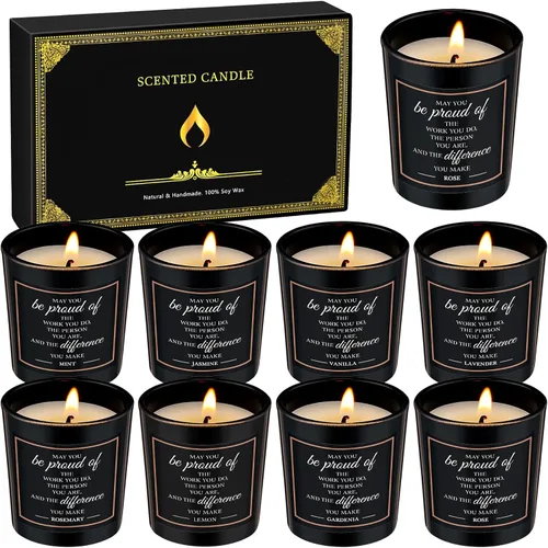 MTLEE Juego de 8 velas perfumadas de regalo de agradecimiento para empleados y profesores, velas inspiradoras en tarro de cera de soja para
