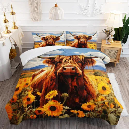 Vista 21 de Juego de edredón de dinosaurio de dibujos animados y arco iris, juego de ropa de cama de 3 piezas de dinosaurio Kawaii para todas las estaciones