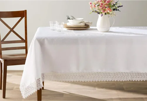 Vista 2 de Violet Linen Treasure - Mantel rectangular de encaje, 52 x 70 pulgadas, color blanco