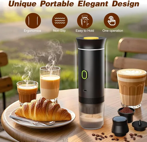 Vista 6 de Cafetera de café expreso a batería, cafetera Portatil Expreso, 20 bares, mini cafetera pequeña de 5 V, compatible con cápsulas NS y café molido