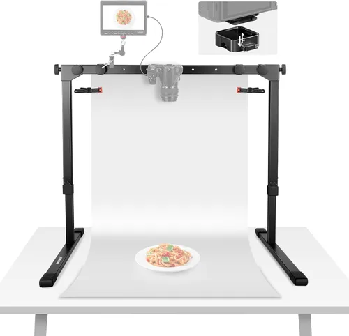 Vista 10 de NEEWER Soporte de cámara sobre mesa para tomas desde arriba, soporte de mesa resistente de acero para montaje de cámara, plataforma multidispositivo