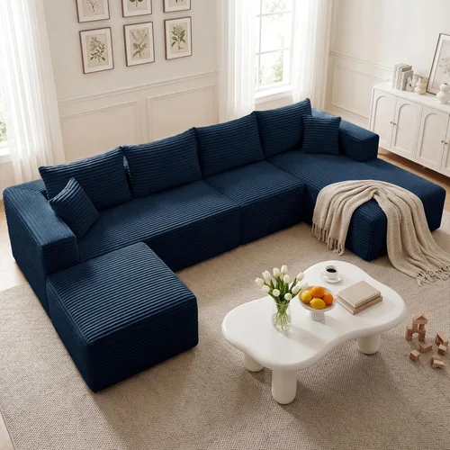 Vista 24 de Sofá modular en forma de L de 118 pulgadas, moderno sofá modular de pana de espuma viscoelástica de 4 plazas con otomana, asiento profundo tapizado