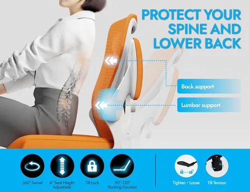 Vista 5 de Silla ergonómica de oficina, silla de escritorio de malla para computadora, cómoda, sillas de juegos con respaldo alto con reposacabezas 3D