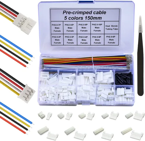 Kit de conector JST macho y hembra PH de 0.08 pulgadas con cable preprensado de 22 AWG (total de 166 piezas) 2/3/4/5/6/7/8/9/10 conector de cable