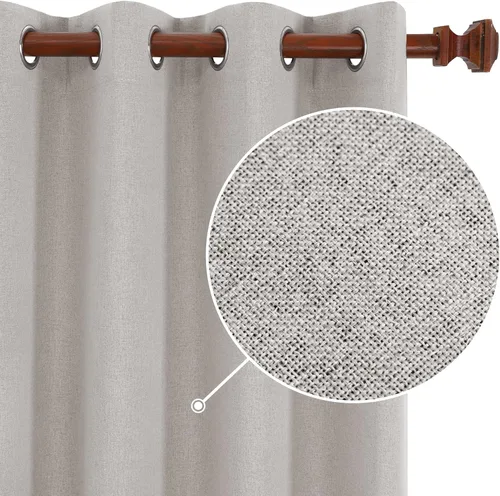 Vista 13 de Deconovo Cortinas totalmente opacas de lino, cortinas de oscurecimiento de habitación con ojales para dormitorio, sala de estar, habitación