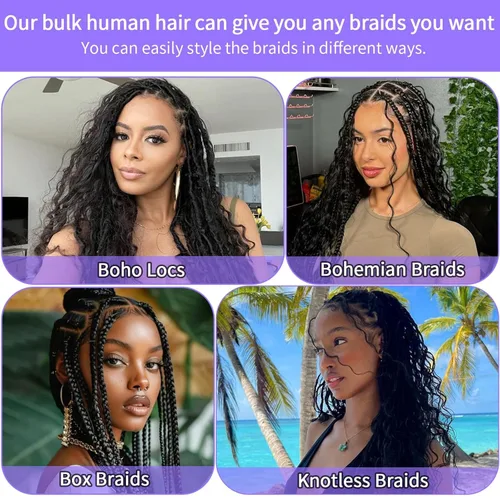 Vista 76 de Cabello Humano para Trenzar para Trenzas Boho 3 Paquetes/Pack 110g (3.88 oz) 14 Pulgadas Cabello Humano a Granel Ondulado Profundo para Trenzar