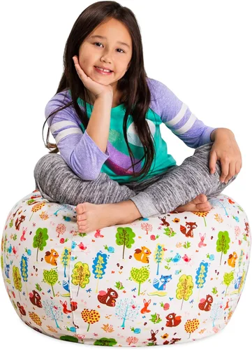 Posh Creations Funda de puf para niños con almacenamiento para animales de peluche - Organizador de juguetes para niños, Mediano 68.58 cm - Lona