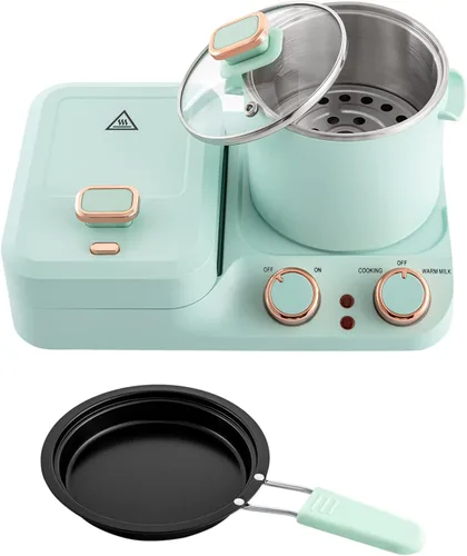 Estación de desayuno 3 en 1, antiadherente, mini tostadora eléctrica, sándwiches para desayuno, máquina de desayuno con sartén, olla para hervir,