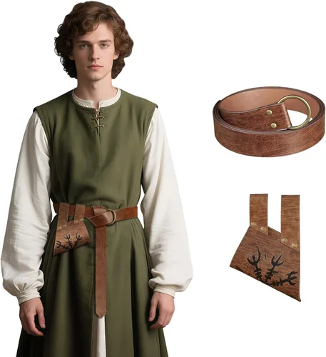Vista 3 de HiiFeuer Rana de espada medieval con cinturón, funda de espada vikinga, funda de espada renacentista vintage para Ren Faire