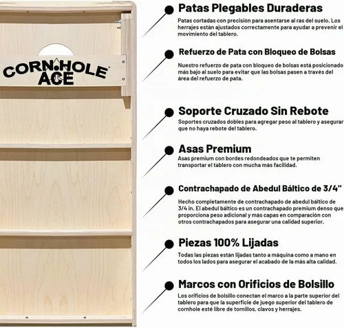 Vista 5 de ACE PRO Professional Cornhole Boards - No Bounce! Triple Wide Legs, 3/4" Baltic Birch Plywood, Handles, Regulation Size (4x2ft), Tournament