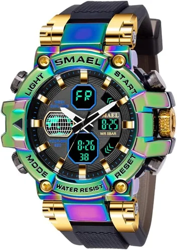 Vista 2 de SMAEL Reloj deportivo digital para hombre, resistente al agua, de doble pantalla, para hombre