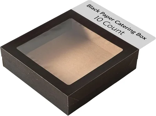 Restaurantware Cater Tek Cajas para Productos Horneados de 9 x 9 x 2.4 Pulgadas 10 Cajas de Pastelería Antiadherentes - Tapas con Ventana Cierre de