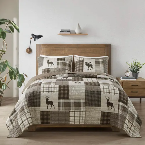 Vista 3 de Woolrich Juego de edredón reversible – Estilo cabaña invertido a color sólido, colcha ligera para todas las estaciones, capa de ropa de cama