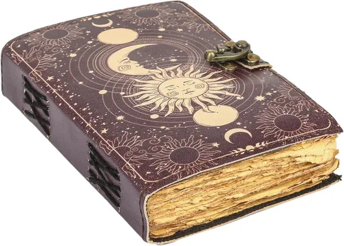 Sun & Moon - Diario vintage de cuero para hombres y mujeres, 200 páginas de papel vintage antiguo hecho a mano, cuaderno de bocetos de cuero, diario