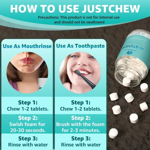 Vista 6 de Tabletas de pasta de dientes, nanohidroxiapatita, sin flúor y plástico, ecológico y apto para viajes, pasta de dientes blanqueadora natural