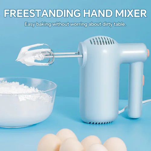 Vista 4 de Batidora de mano eléctrica, batidora de cocina de 5 velocidades con Turbo Ultra Power, 4 accesorios de acero inoxidable para batir pasteles, crema