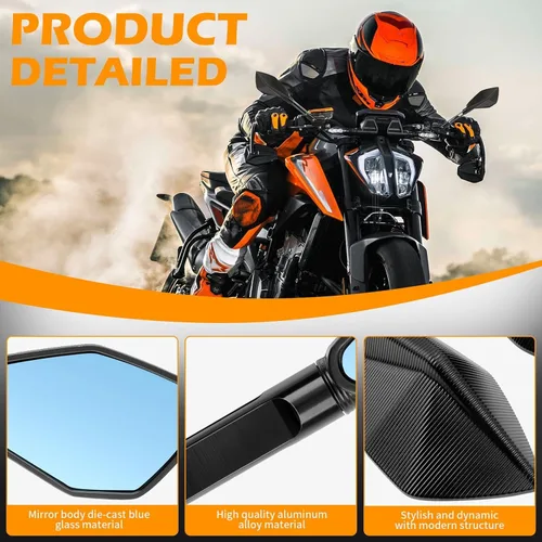 Vista 3 de JMTBNO Espejo universal de aluminio para manillar de motocicleta, espejos laterales traseros de 8mm 10mm para bicicleta de calle, bicicleta