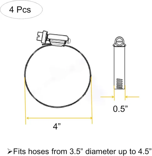 Vista 5 de Abrazaderas de conducto de acero inoxidable 304 ajustables de 4.5 pulgadas para abrazadera de manguera de 4 pulgadas, abrazadera de conducto