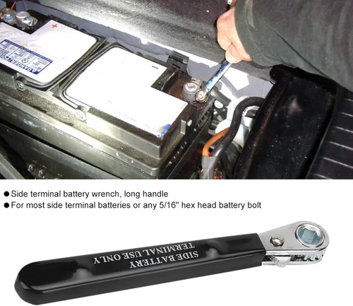 Vista 2 de Llave de terminal lateral, 5/16" 6 puntos extremo aislado mango lateral terminal de batería llave de trinquete herramienta de reparación automática