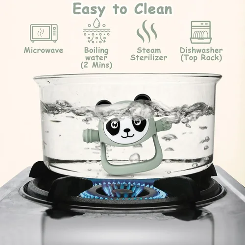 Vista 5 de COZYPANDA Juguetes de dentición para 0 a 12 meses, manoplas de mano de silicona con chupete, juguetes masticables para lactancia materna (verde)