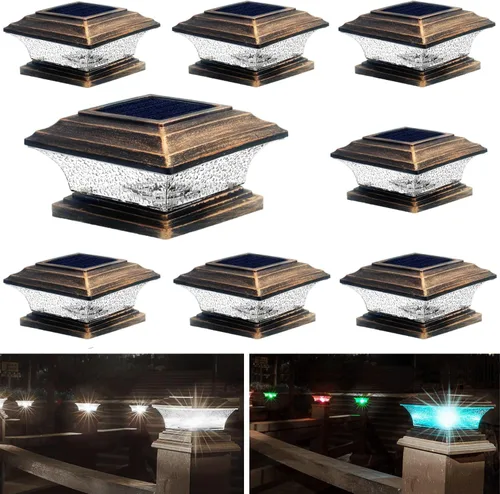 Vista 10 de HUYIENO Luces solares para exteriores con casquillo de poste para exteriores, iluminación LED, 9 modos de luz, blanco brillante/7 modos