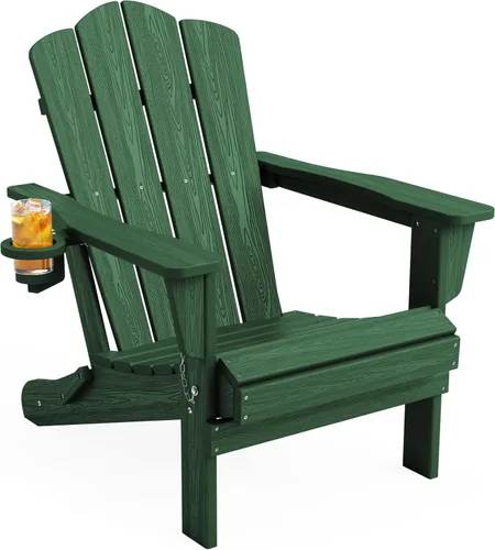 Vista 58 de KINGYES Silla plegable estilo Adirondack, sillas de patio resistentes a todo clima de HDPE, silla de césped con textura de madera para junto a