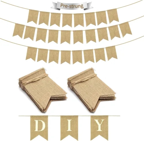 Vista 12 de Juego de 15 pancartas de arpillera personalizables en blanco para decoración de fiestas de bricolaje, uso multiocasión, no requiere montaje