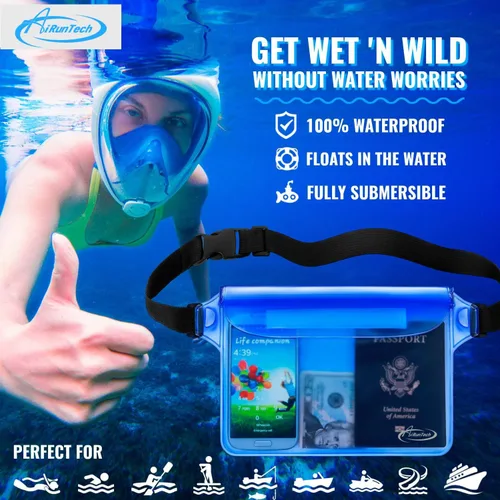 Vista 3 de AiRunTech Bolsa impermeable con correa para la cintura (paquete de 2) Accesorios de playa, la mejor manera de mantener tu teléfono y objetos