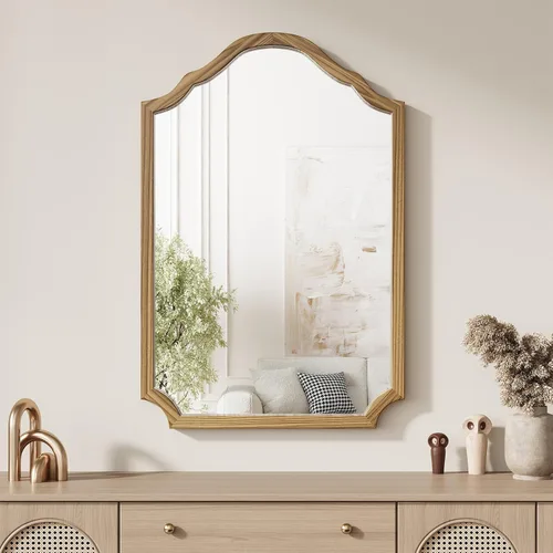 Vista 15 de ULIKE Espejo rectangular de madera con marco de cuentas de madera natural, 24 x 36 pulgadas, espejo de pared rústico de granja para baño, guardería