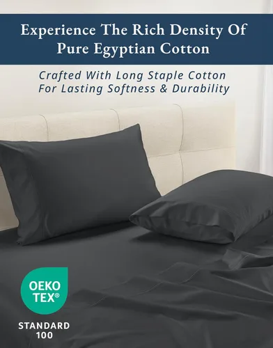 Vista 323 de LANE LINEN - Sábanas individual 100% algodón egipcio suave, cómodo y grueso de calidad de hotel, costuras reforzadas totalmente elásticas, sin