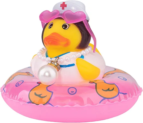 Vista 10 de Wonuu Decoración de pato de goma para automóvil, adorno de tablero con mini collar de anillo de natación y gafas de sol