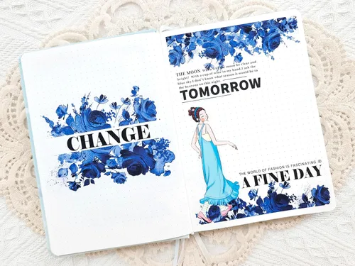 Vista 4 de WT Cinta ancha de PET azul cobalto, rollo individual, diseños originales, decoraciones florales, adhesivo transparente claro, diario basura