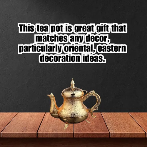 Vista 5 de LaModaHome Tetera de fundición de zinc de lujo, acabado dorado, diseño elegante, estilo antiguo para té turco, árabe, griego, olla decorativa