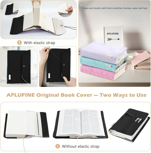 Vista 4 de Fundas de libro de lienzo, protector de libro lavable, funda de libro para novelas de tapa blanda, funda de libro ajustable para tapa dura