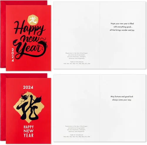 Vista 3 de Hallmark Ocho tarjetas de bambú con fecha de año nuevo chino 2024 (16 tarjetas del año del dragón con sobres)