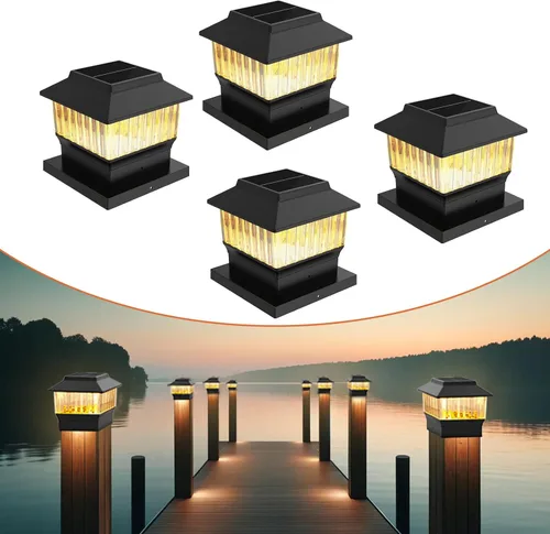 Vista 24 de Luces solares modernas para tapa de poste #1 (se adapta al poste de 4 x 4, nominal 4 x 4 y 6 x 6), 50 lúmenes con tres opciones de temperatura